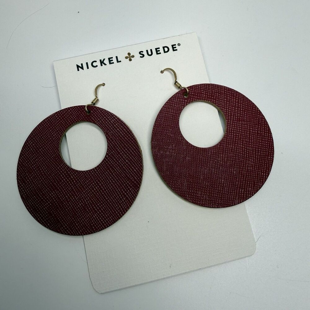 Nickel And Suede Cranberry Nova Leather Earrings New